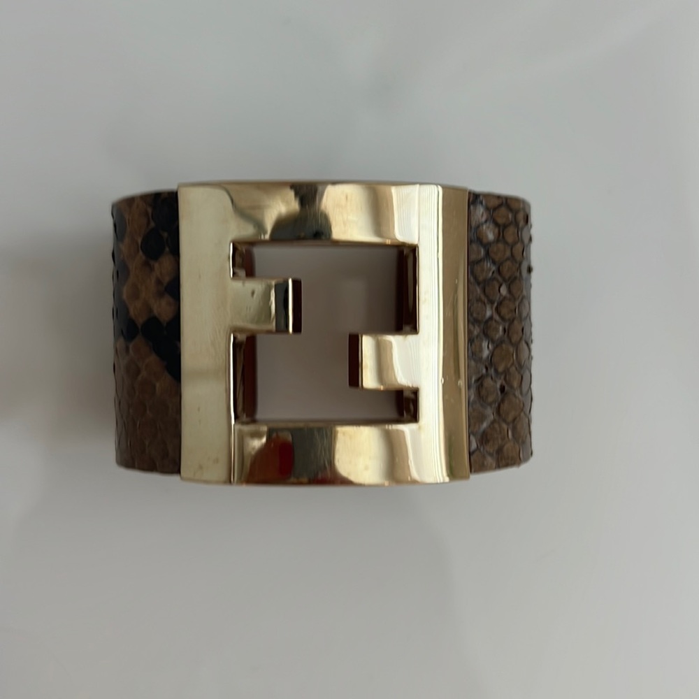 FENDI Gold Tone Zuccasnakeskin